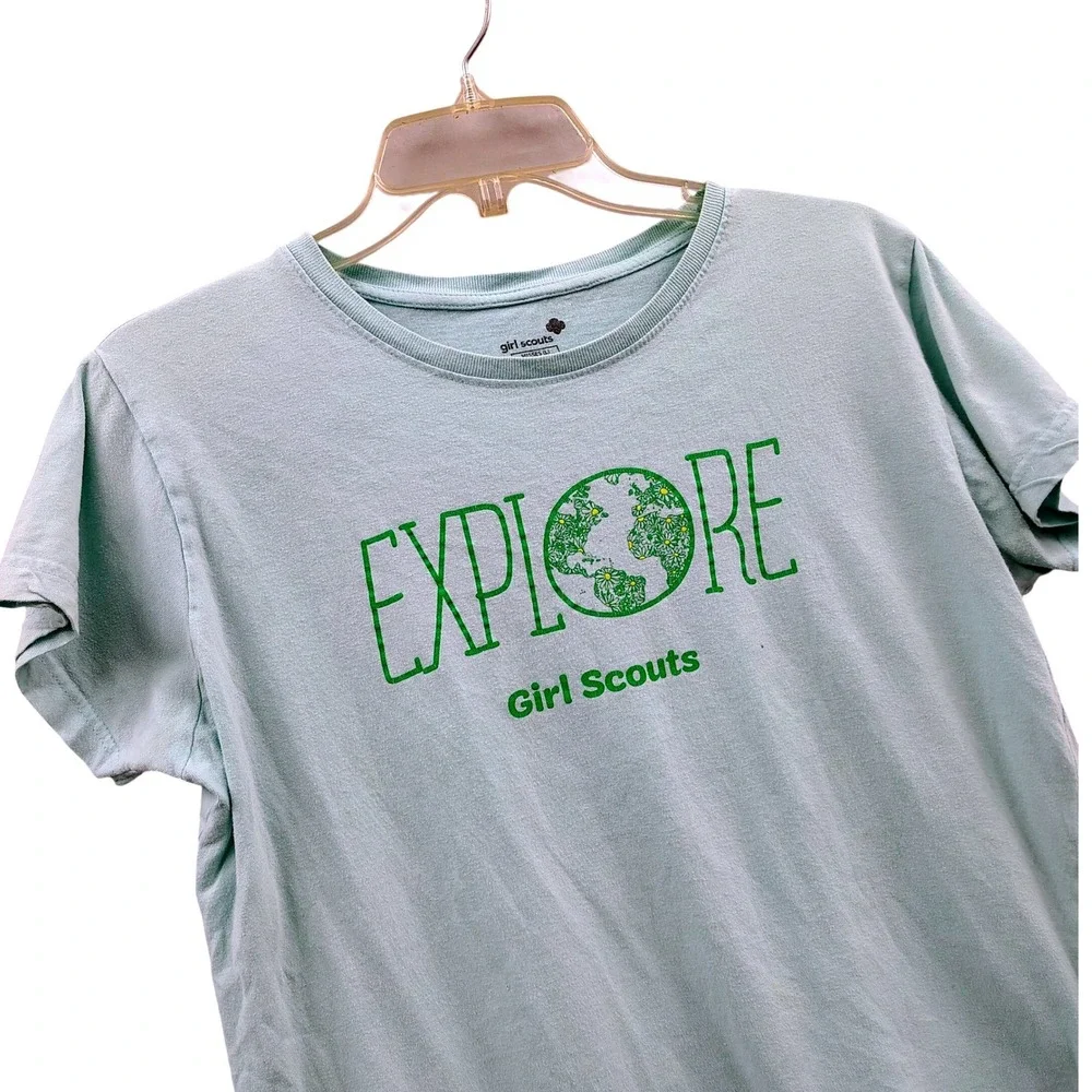Girl Scouts Explore Earth Daisy Graphic T-Shirt Mint Green Kids Misses Large L‎